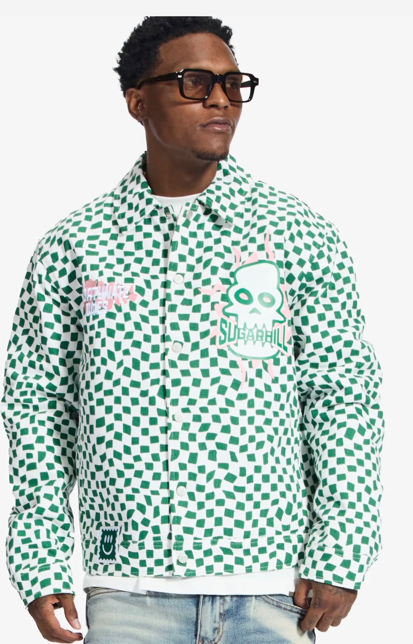 MEN'S "FLOATING" TRUCKER JACKET - GREEN/WHITE