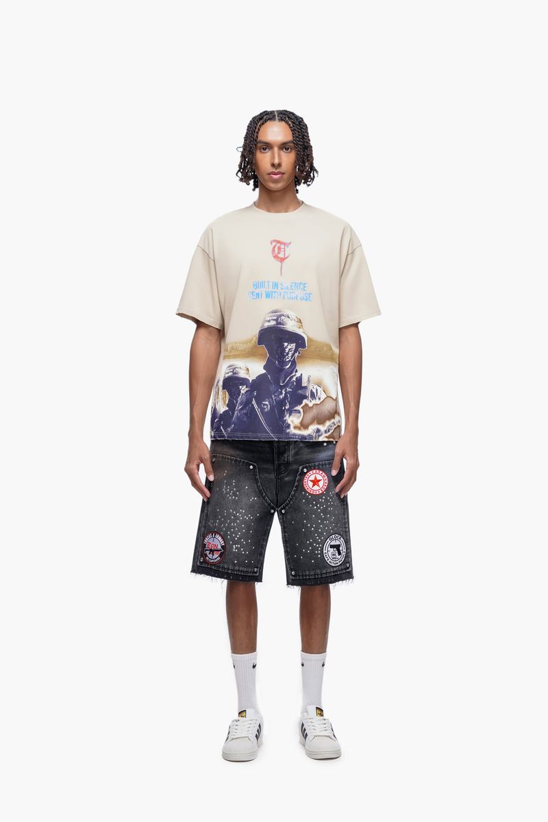 TRNCHS Black Wash Denim Shorts