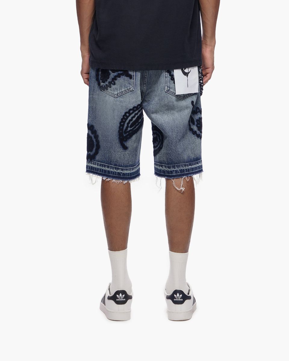 TRNCHS dark Blue Wash Denim Shorts
