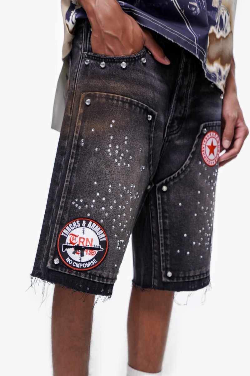 TRNCHS Black Wash Denim Shorts