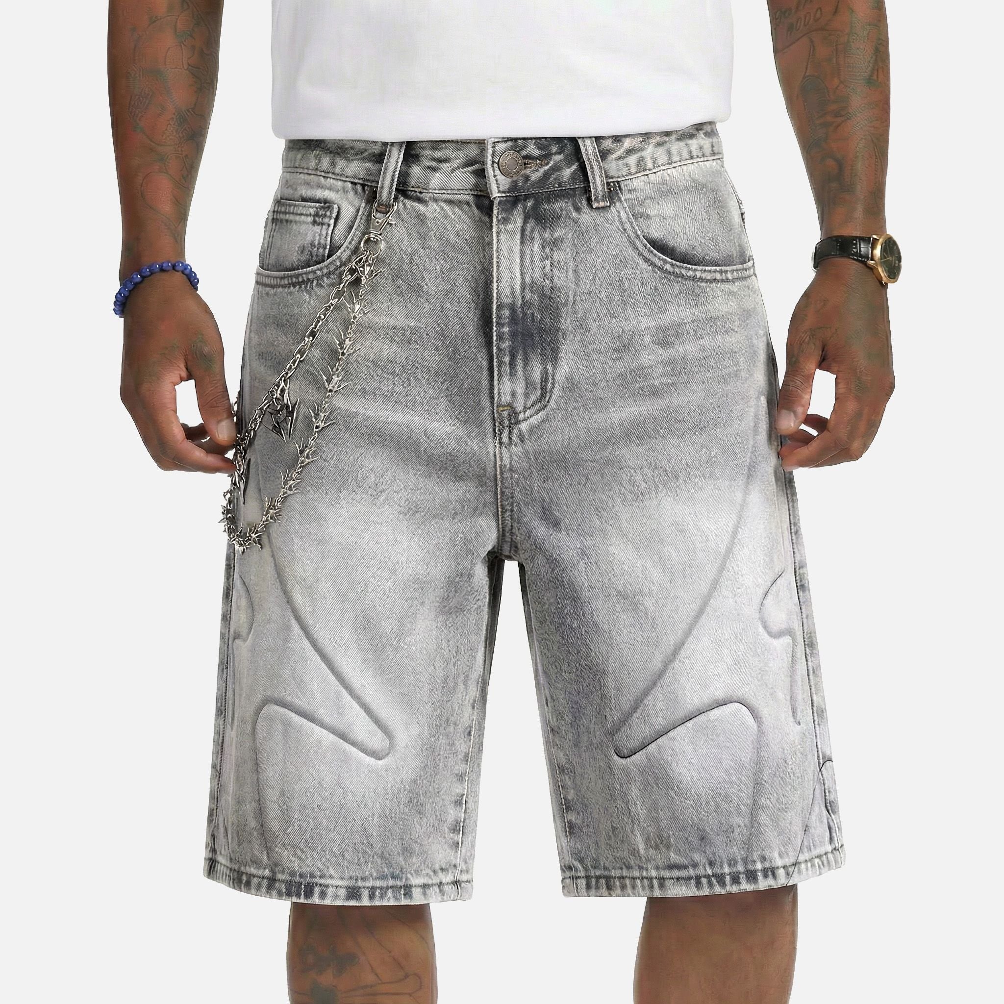 "SHOGUN" EMBOSSED DENIM SHORTS