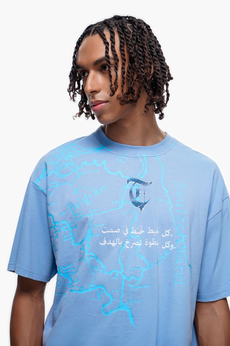 STITCHED IN SILENCE" Blue t-shirt