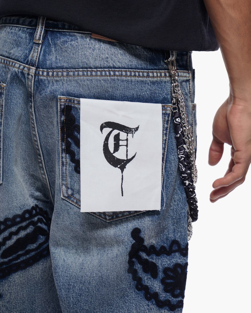 TRNCHS dark Blue Wash Denim Shorts