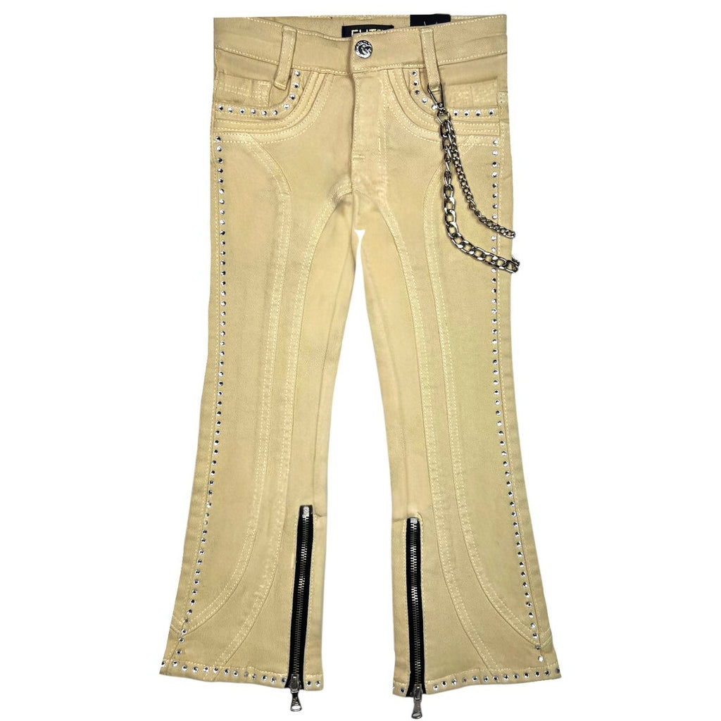 Stone-Line Zipper Kids Jeans Cream