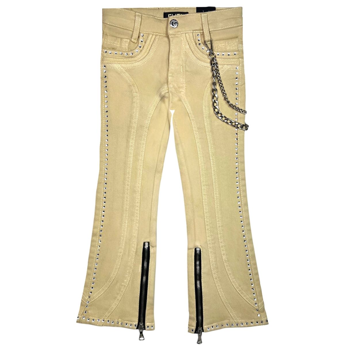 Stone-Line Zipper Kids Jeans Cream