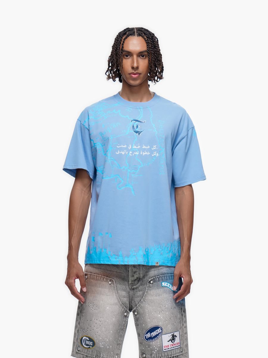STITCHED IN SILENCE" Blue t-shirt