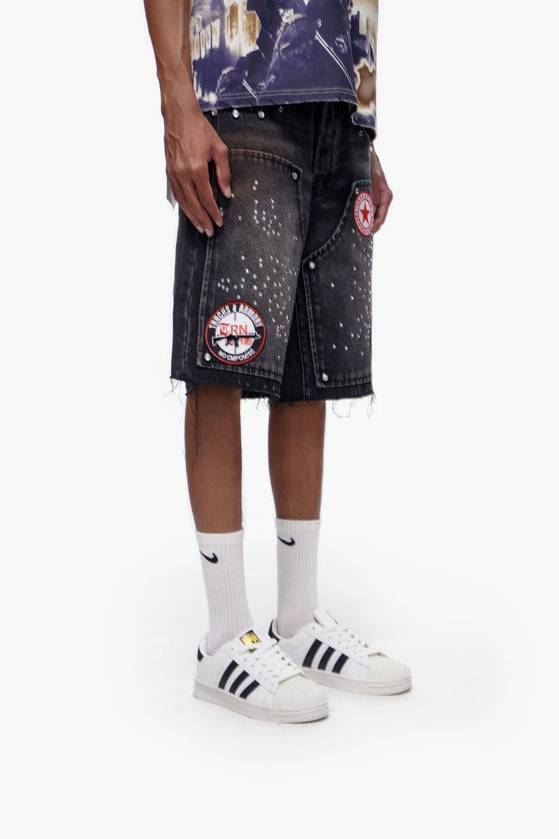 TRNCHS Black Wash Denim Shorts