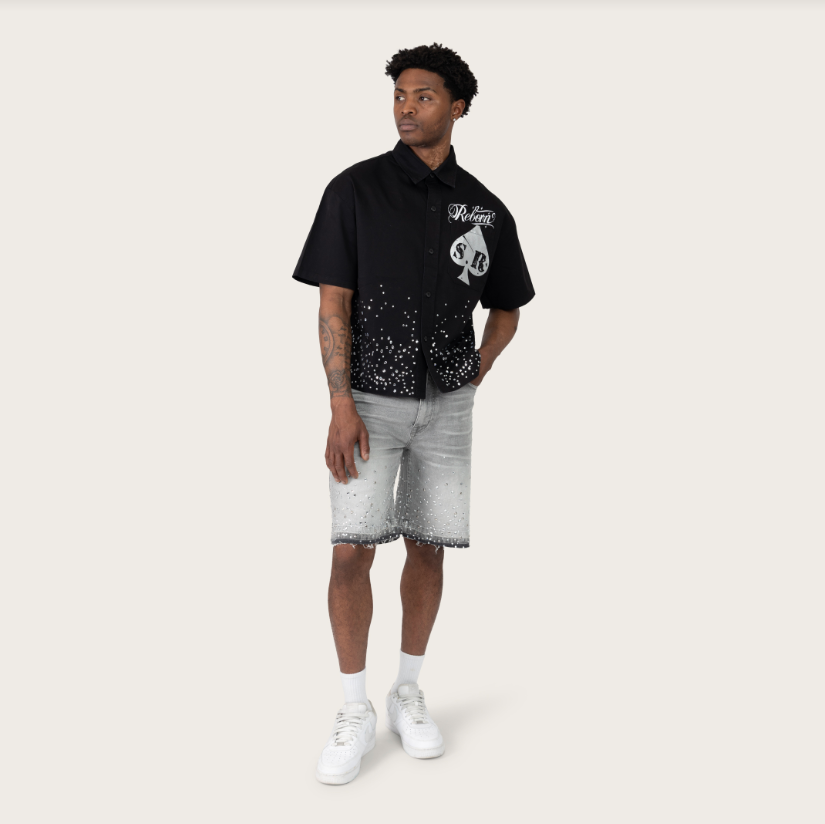 REBORN RHINESTONE SS SHIRT