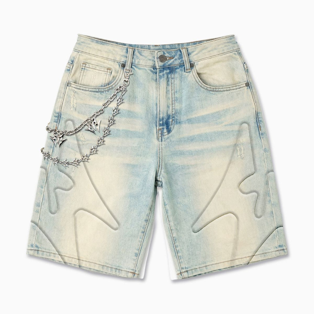 SHOGUN" EMBOSSED DENIM SHORTS