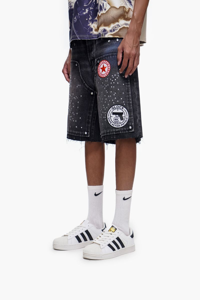 TRNCHS Black Wash Denim Shorts