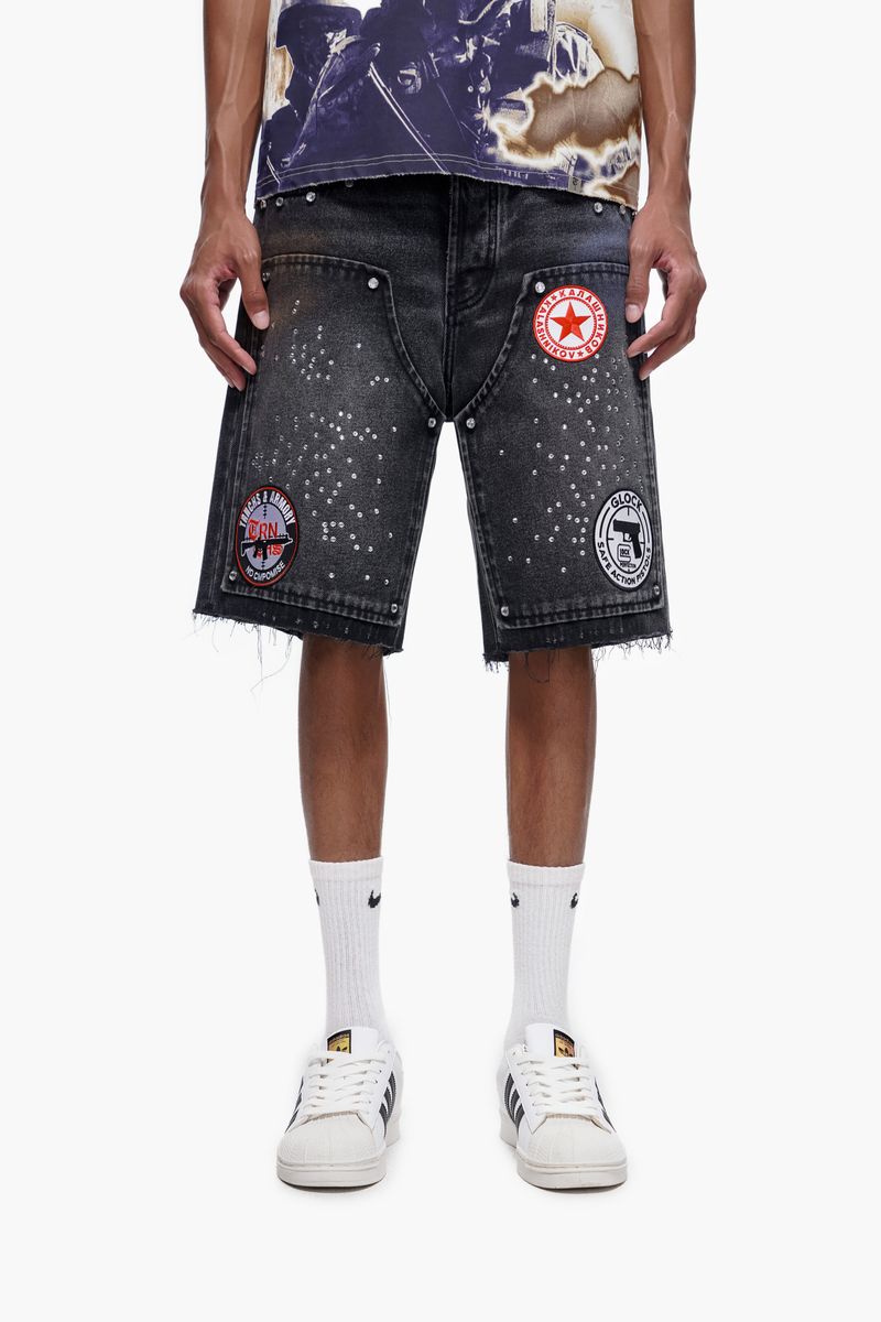 TRNCHS Black Wash Denim Shorts