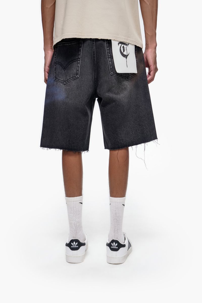 TRNCHS Black Wash Denim Shorts