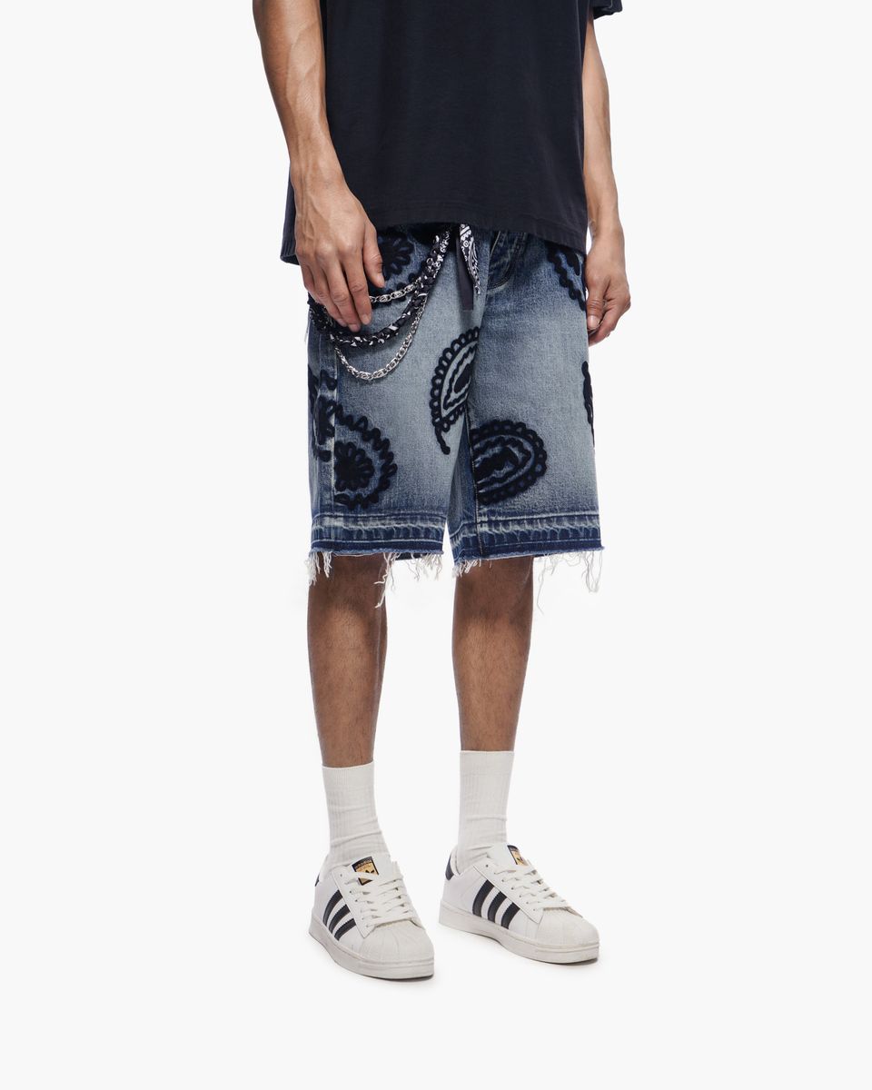 TRNCHS dark Blue Wash Denim Shorts