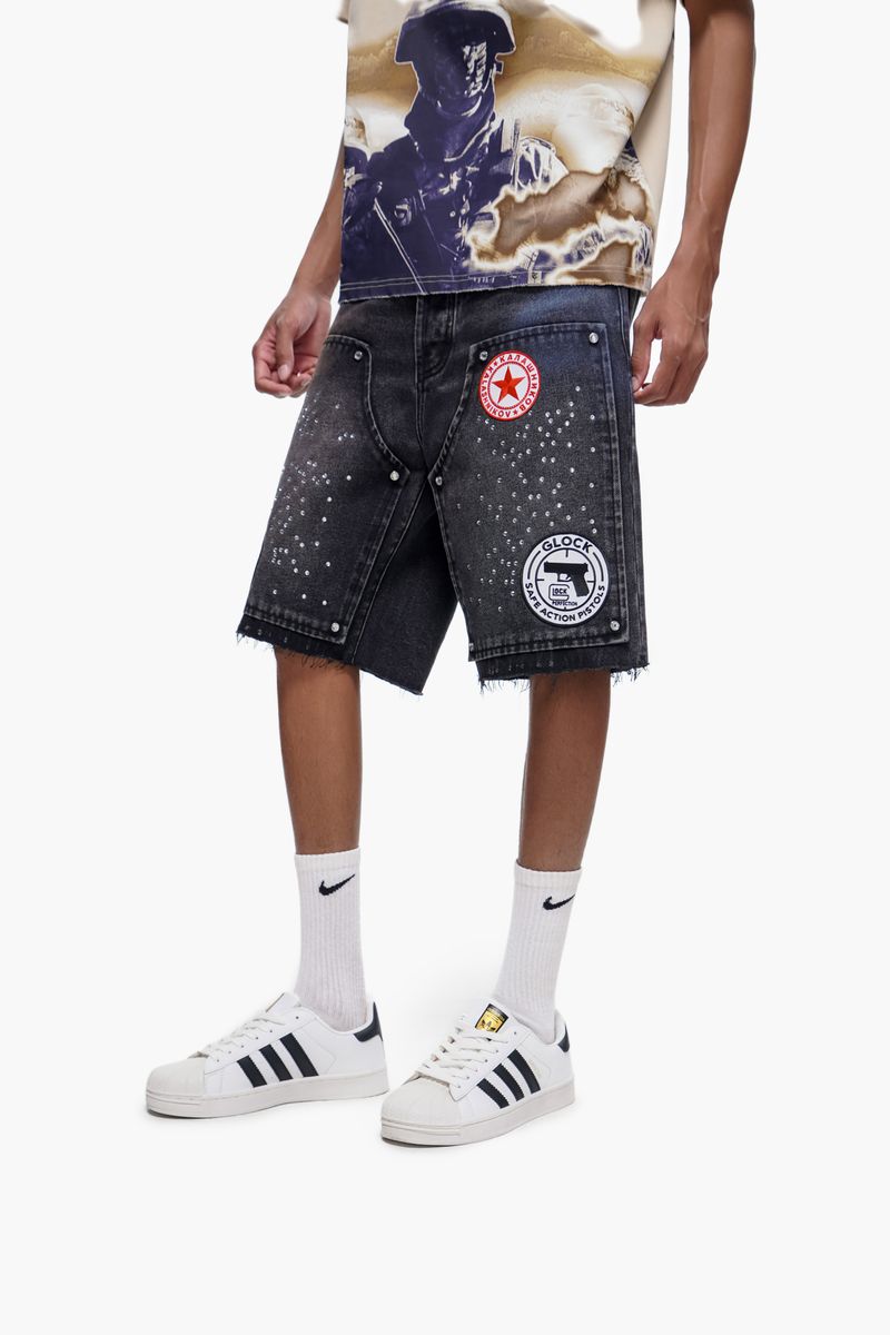 TRNCHS Black Wash Denim Shorts