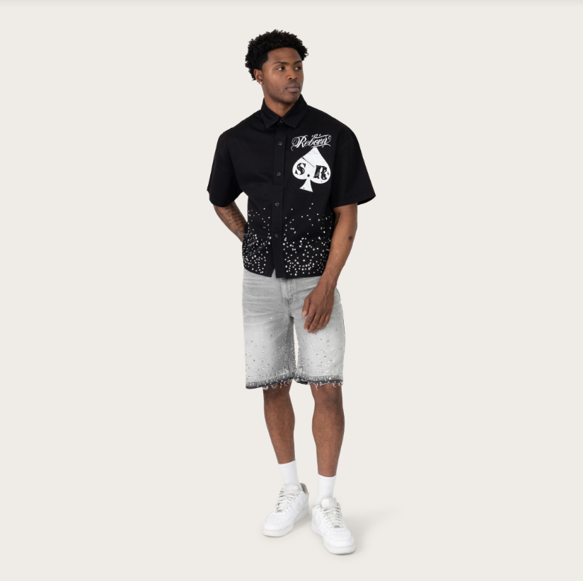 REBORN RHINESTONE SS SHIRT