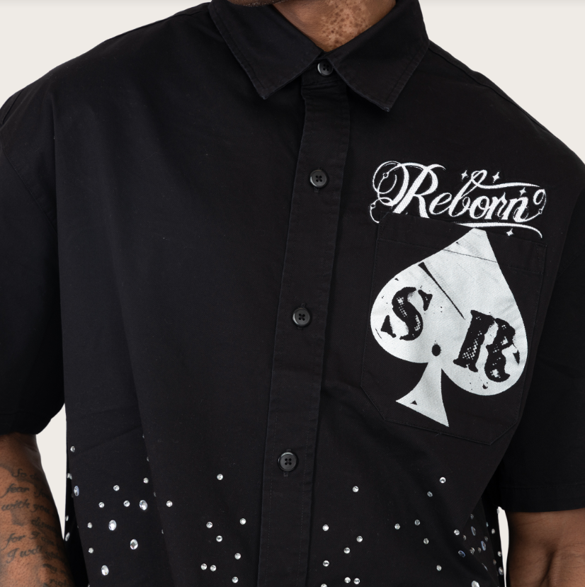 REBORN RHINESTONE SS SHIRT