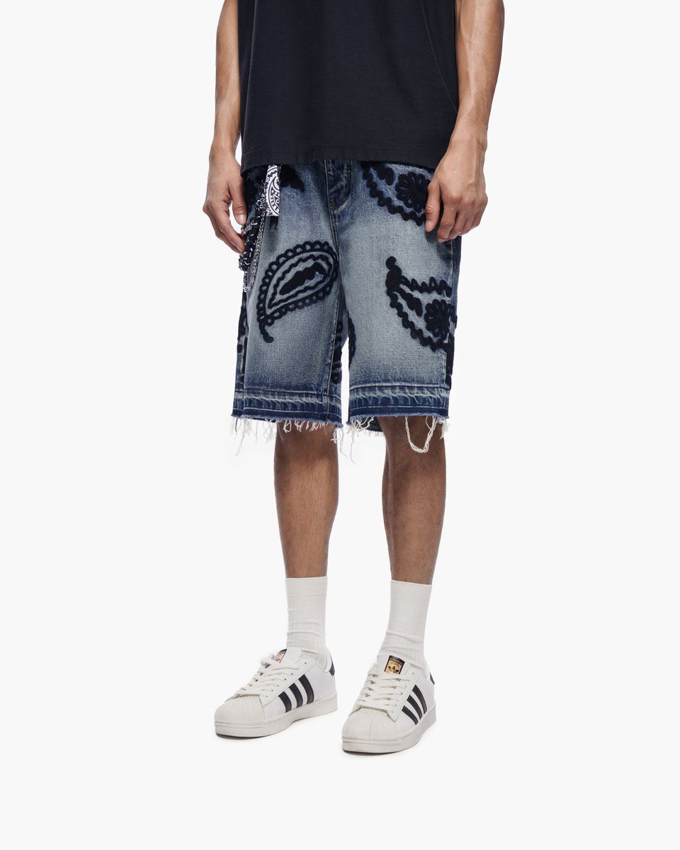 TRNCHS dark Blue Wash Denim Shorts
