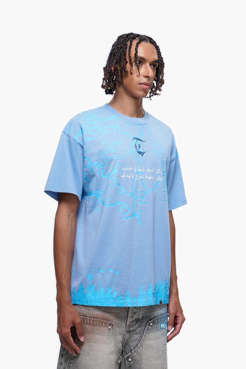STITCHED IN SILENCE" Blue t-shirt