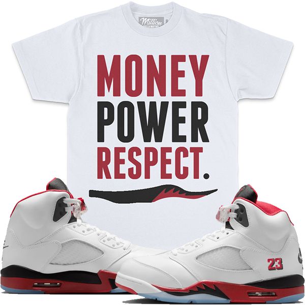 Money Power Respect - Fire Red on White T-Shirts