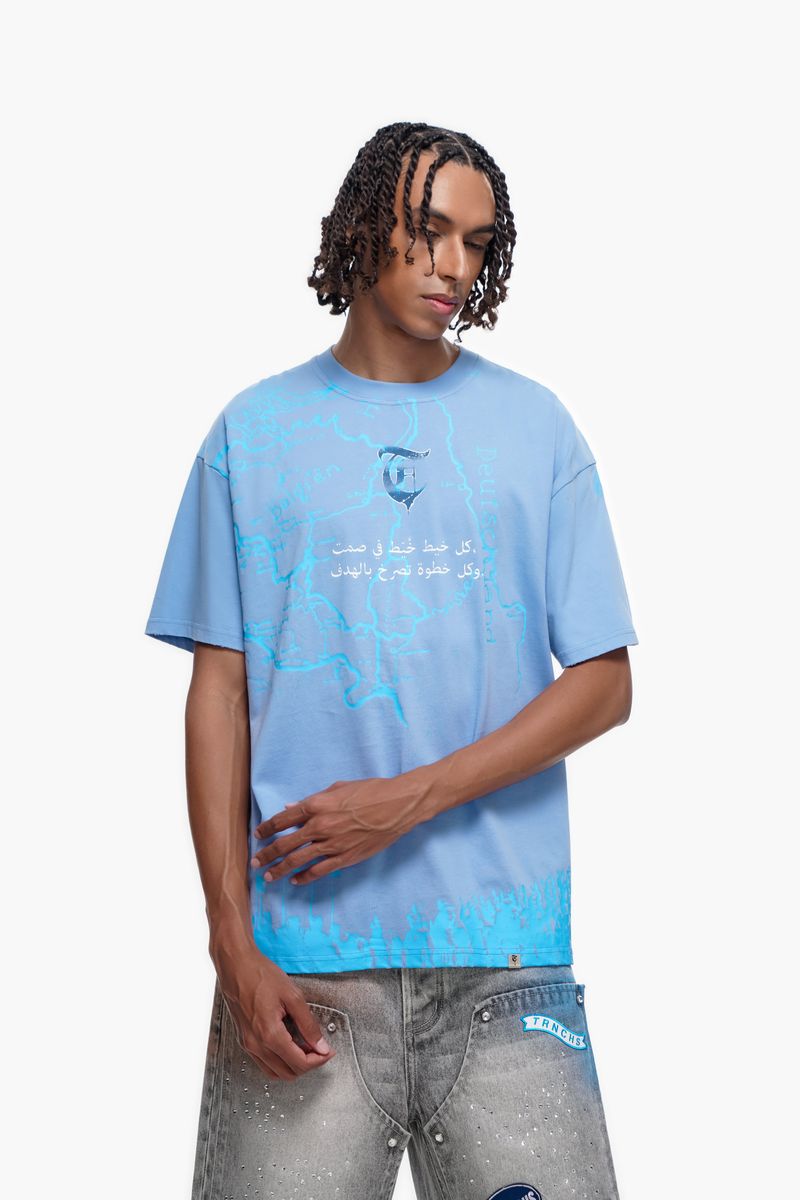 STITCHED IN SILENCE" Blue t-shirt