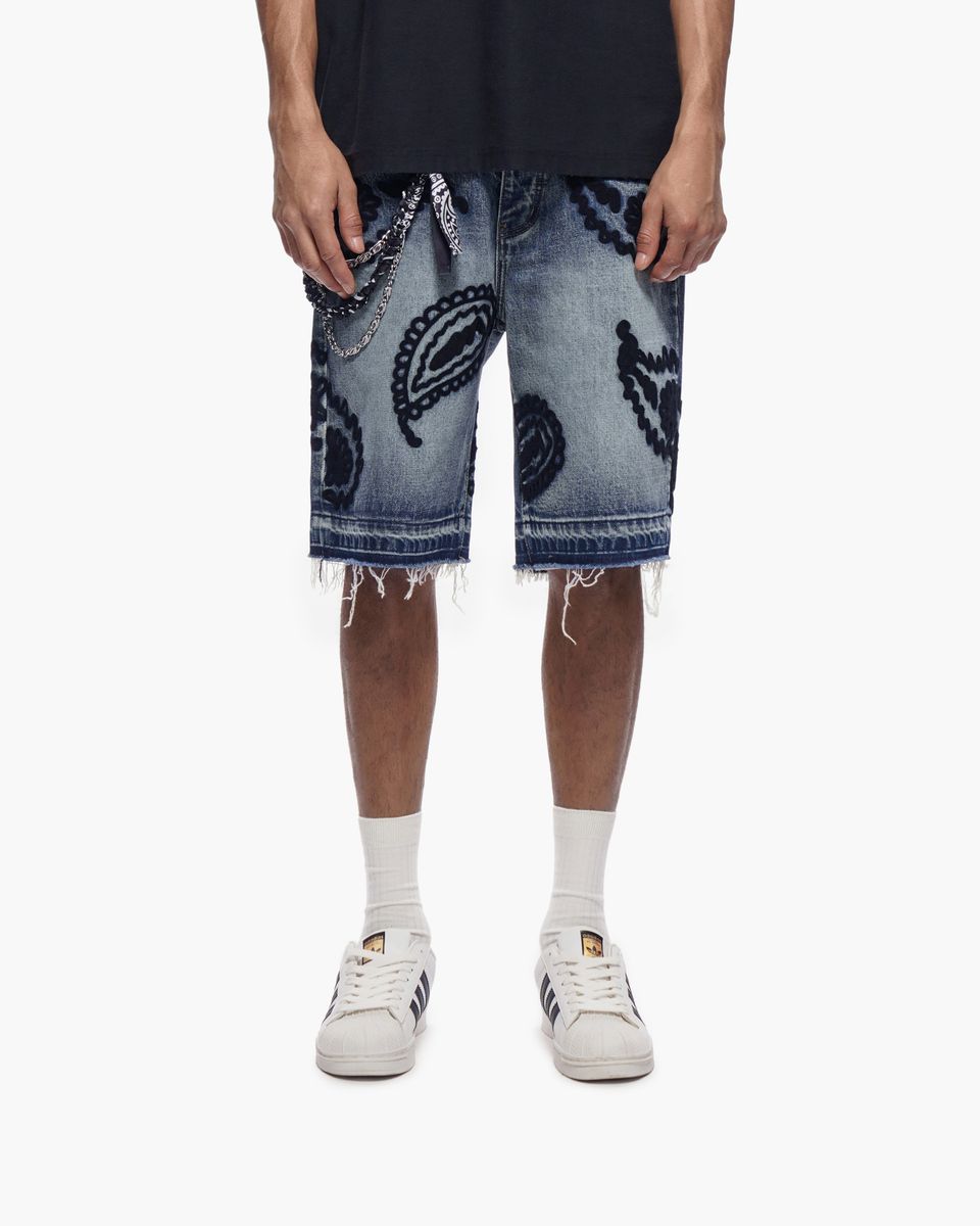 TRNCHS dark Blue Wash Denim Shorts