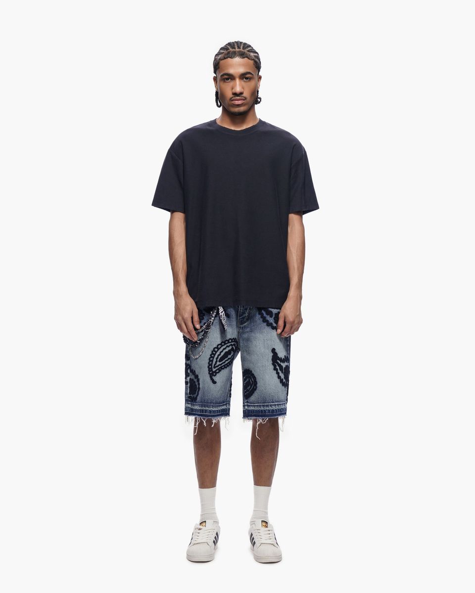 TRNCHS dark Blue Wash Denim Shorts