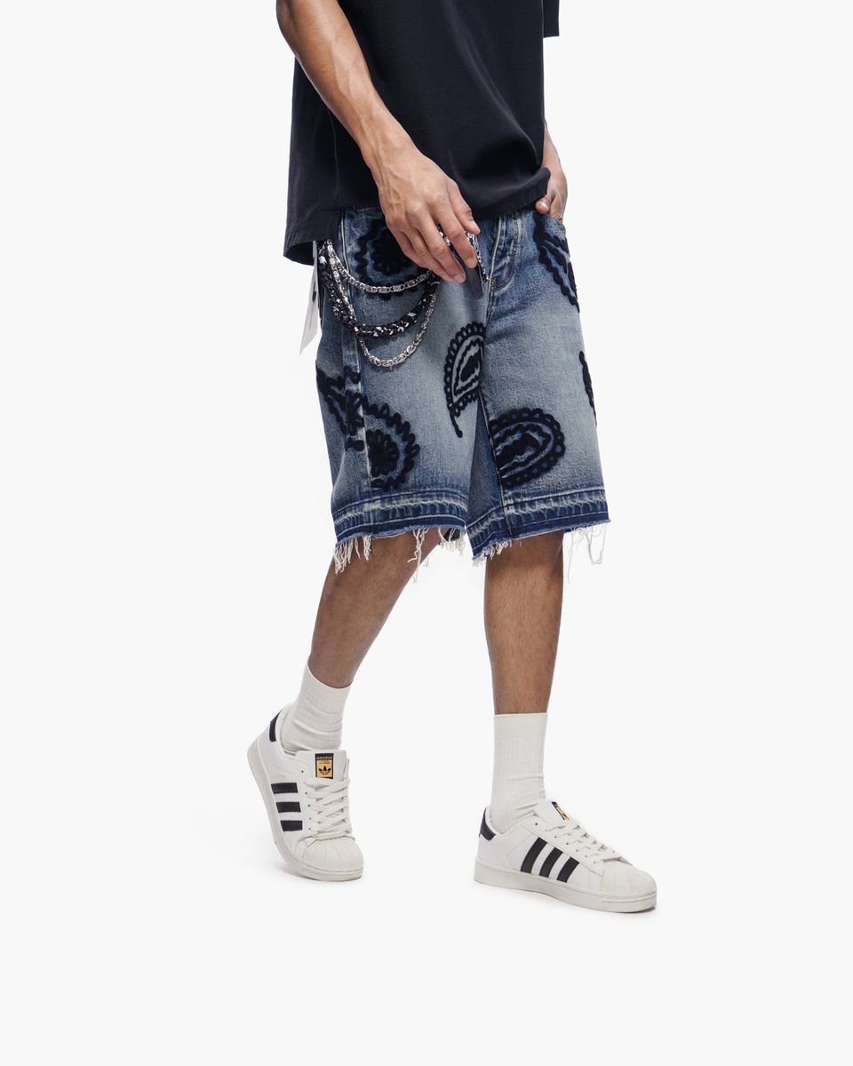 TRNCHS dark Blue Wash Denim Shorts