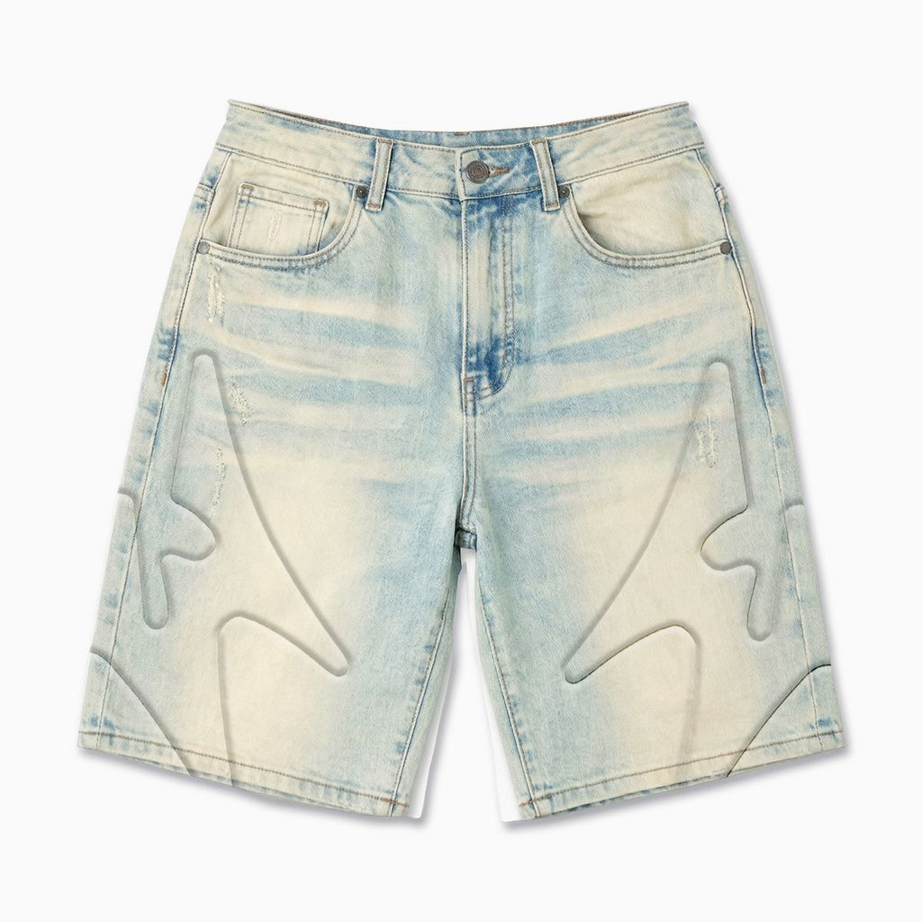 SHOGUN" EMBOSSED DENIM SHORTS