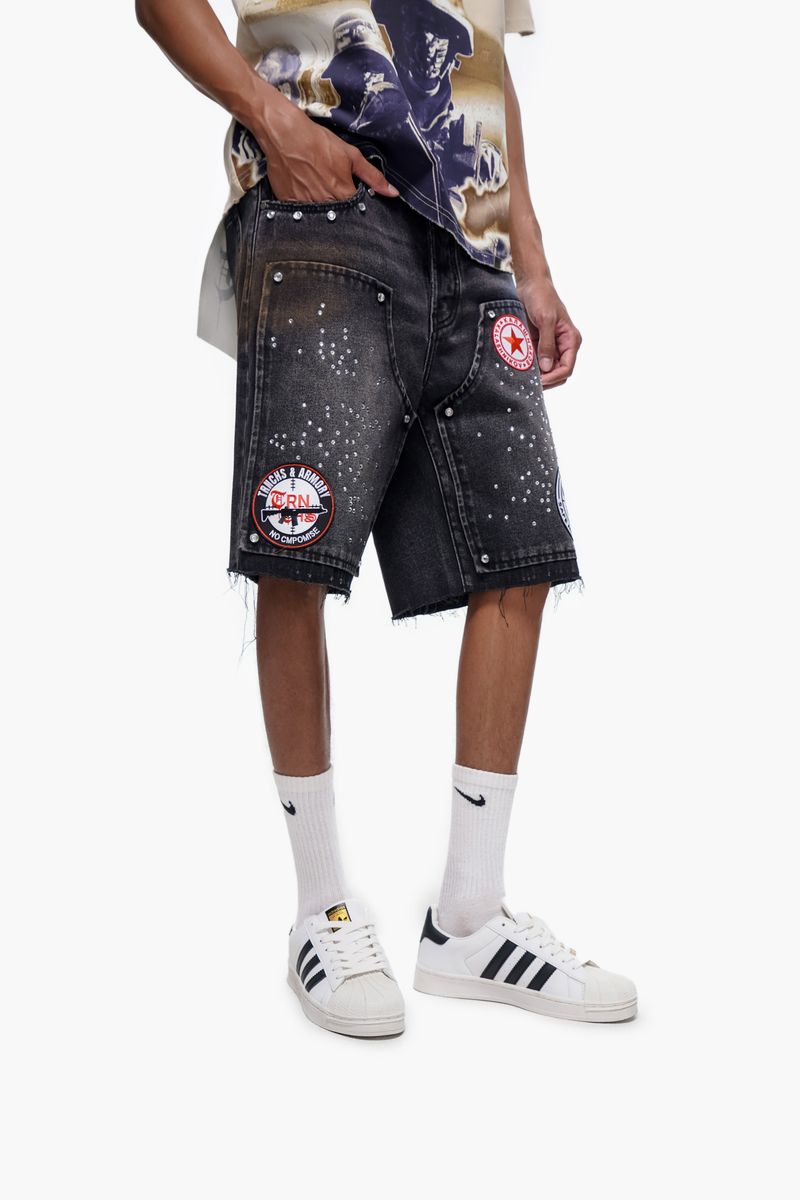 TRNCHS Black Wash Denim Shorts