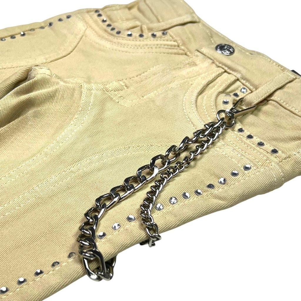 Stone-Line Zipper Kids Jeans Cream