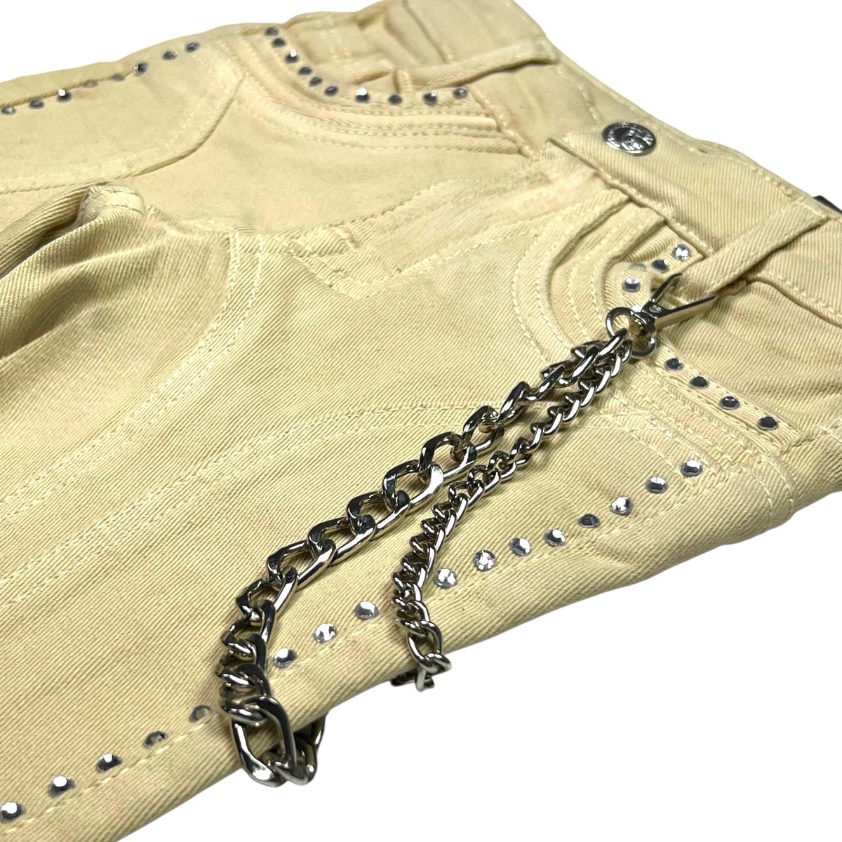 Stone-Line Zipper Kids Jeans Cream